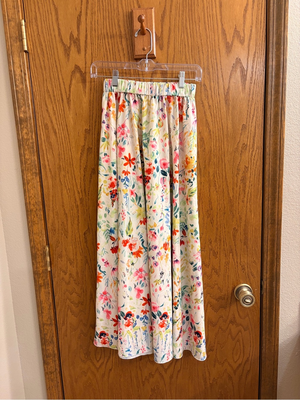 Floral Print Maxi Skirt - Cream Background with Multicolor Flowers